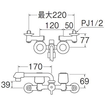 SK2104D-LH ツーバルブシャワー混合栓(一時止水) 1個 SANEI 【通販