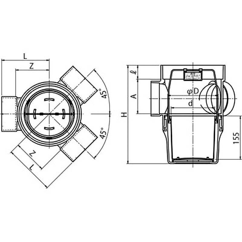 AM W45L 45°左右合流雨水マス 1個 Aron(アロン化成) 【通販モノタロウ】