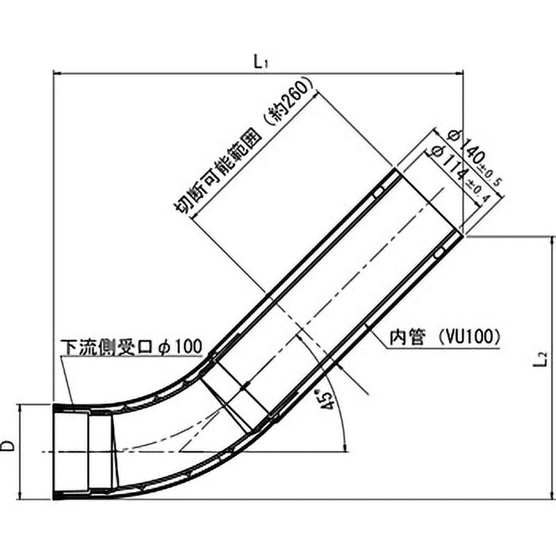 ZK-45L 排水管貫通セット 45°曲り Aron(アロン化成) 呼び径100
