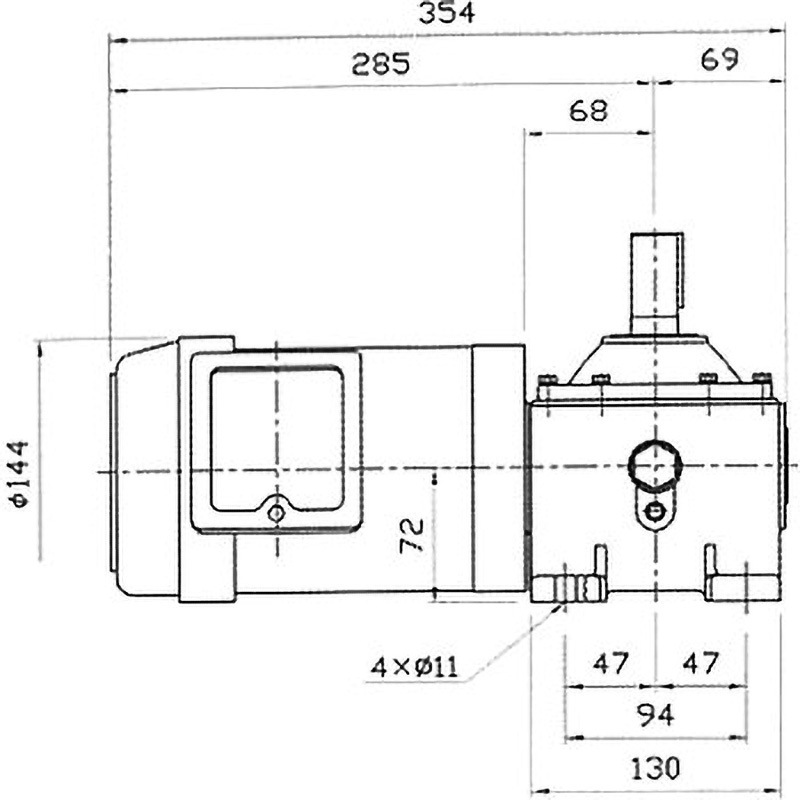 PNC042-10 両出力軸 モータ付ウォーム減速機 PNC型 軸配置：両出力軸 青木精密工業 脚取付