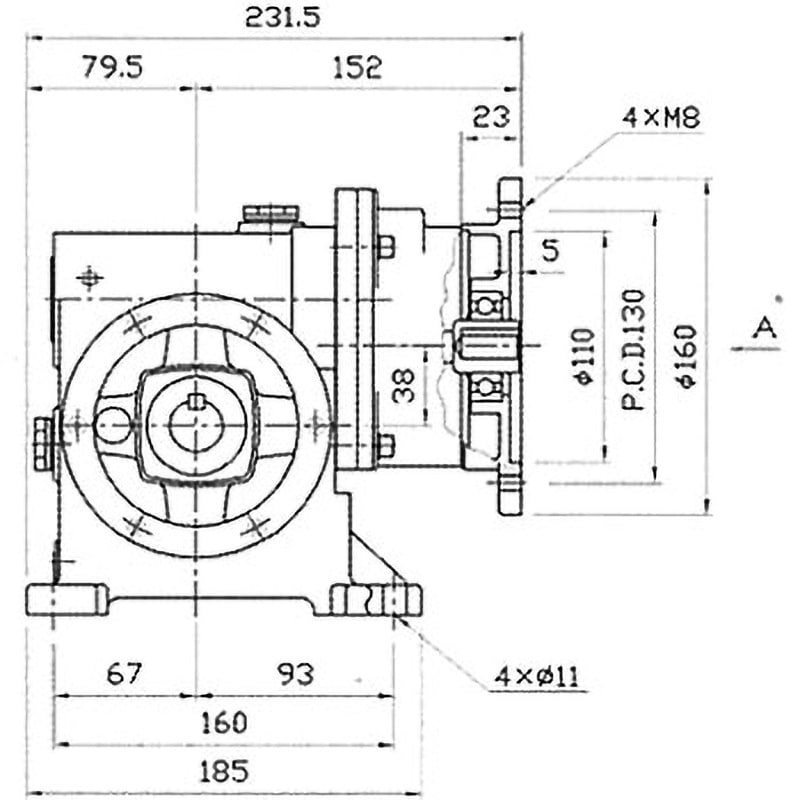 丸フランジ NMRV063 ウォーム減速機、比率 5:1 ～ 100:1 入力穴直径