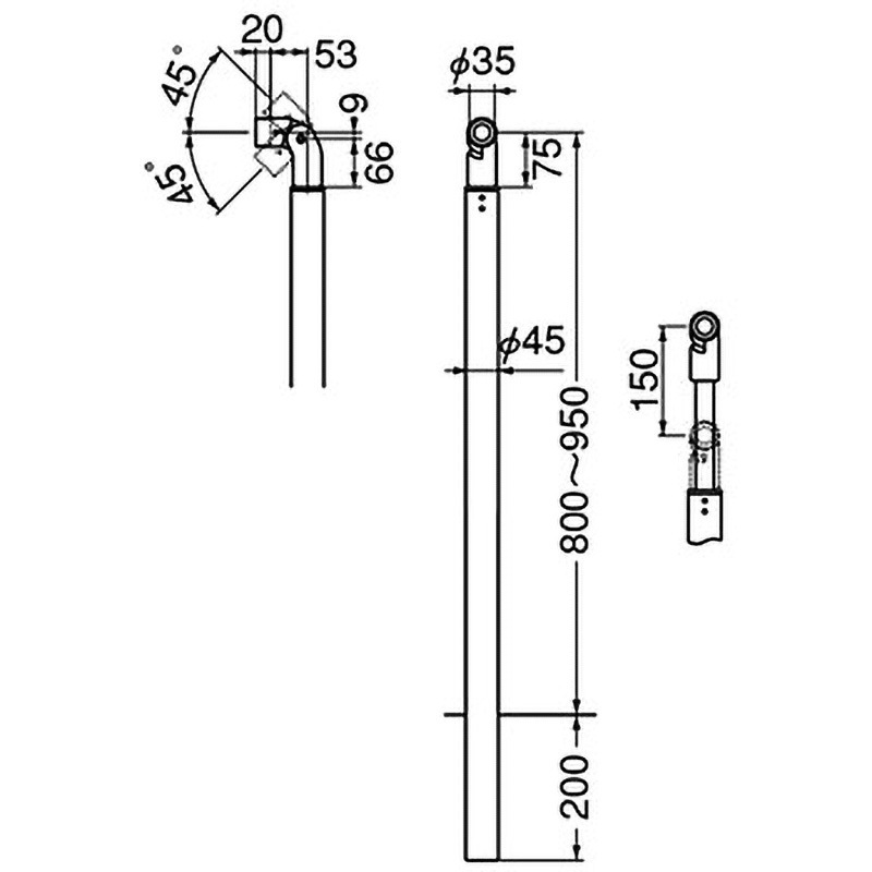 ABR-720U 自在エンド支柱 ABR-720 シロクマ ステン/真鍮製 ヘアーライン色