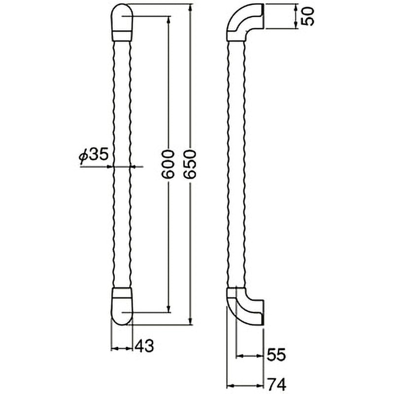 BR-557 トリプルディンプル手すり シロクマ 呼び寸法400mm握り径35mm  BR-557
