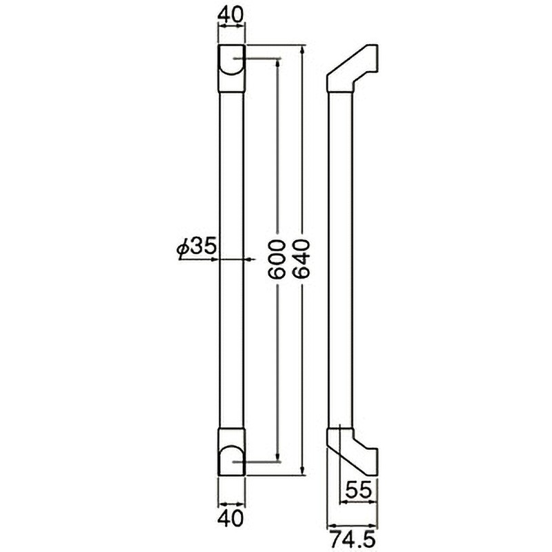 BR-565 SP形手すり シロクマ 呼び寸法600mm握り径35mm  BR-565