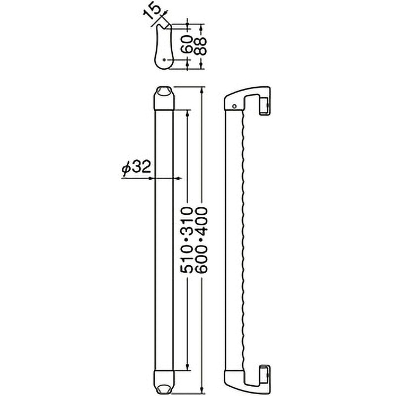 BR-599 スリム出隅ディンプル手すり BR-599 シロクマ 呼び寸法400mm握り径32mm