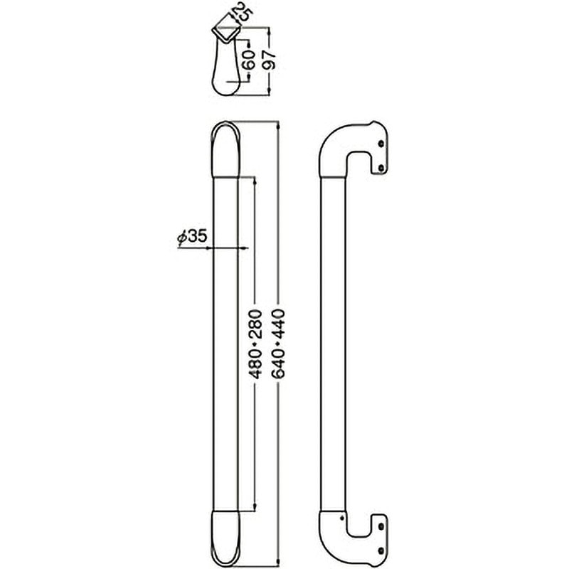 BR-860 ステンレス出隅二点手すり BR-860 シロクマ 呼び寸法600mm握り径35mm