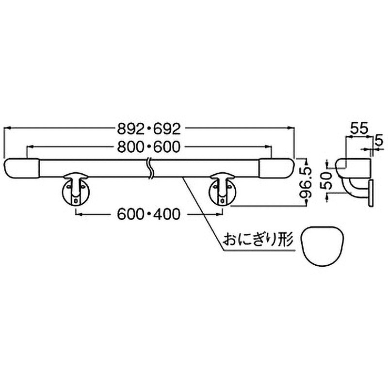 BR-522 おにぎり形手すり シロクマ 呼び寸法600mm BR-522