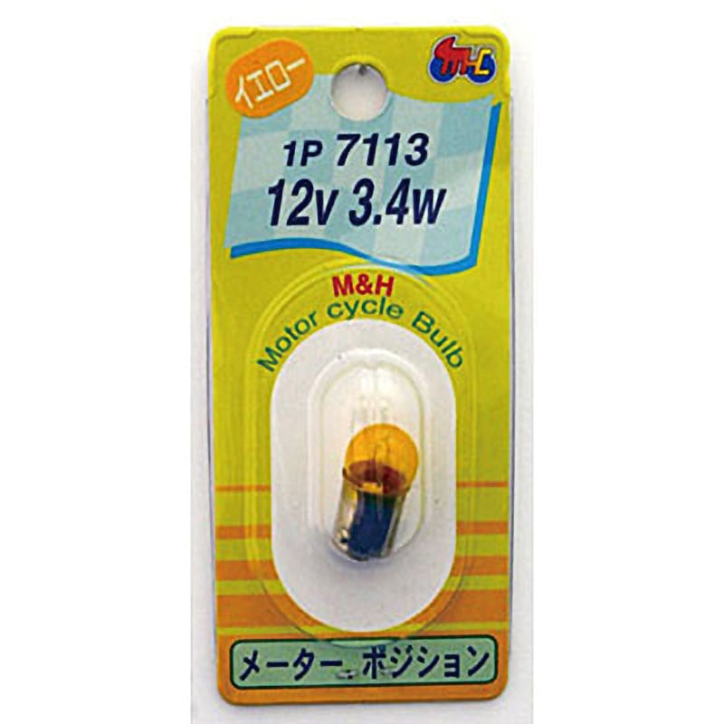 1P7113YE 2輪車用口金球 G10 12V(シングル球) M&H BA9S口金 イエロー色