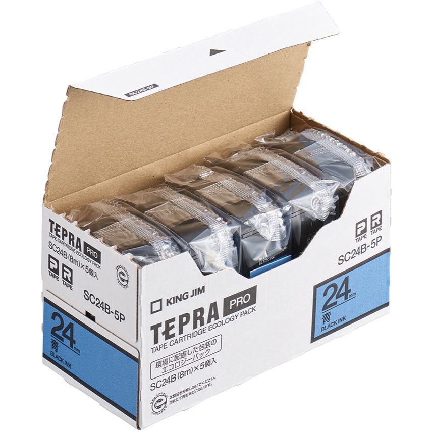 SC24B-5P テプラPROテープエコパックカラーラベル キングジム 青に黒文字 テープ地色:青 幅24mm長さ8.0m 1箱(5巻) SC24B-5P 5,508円