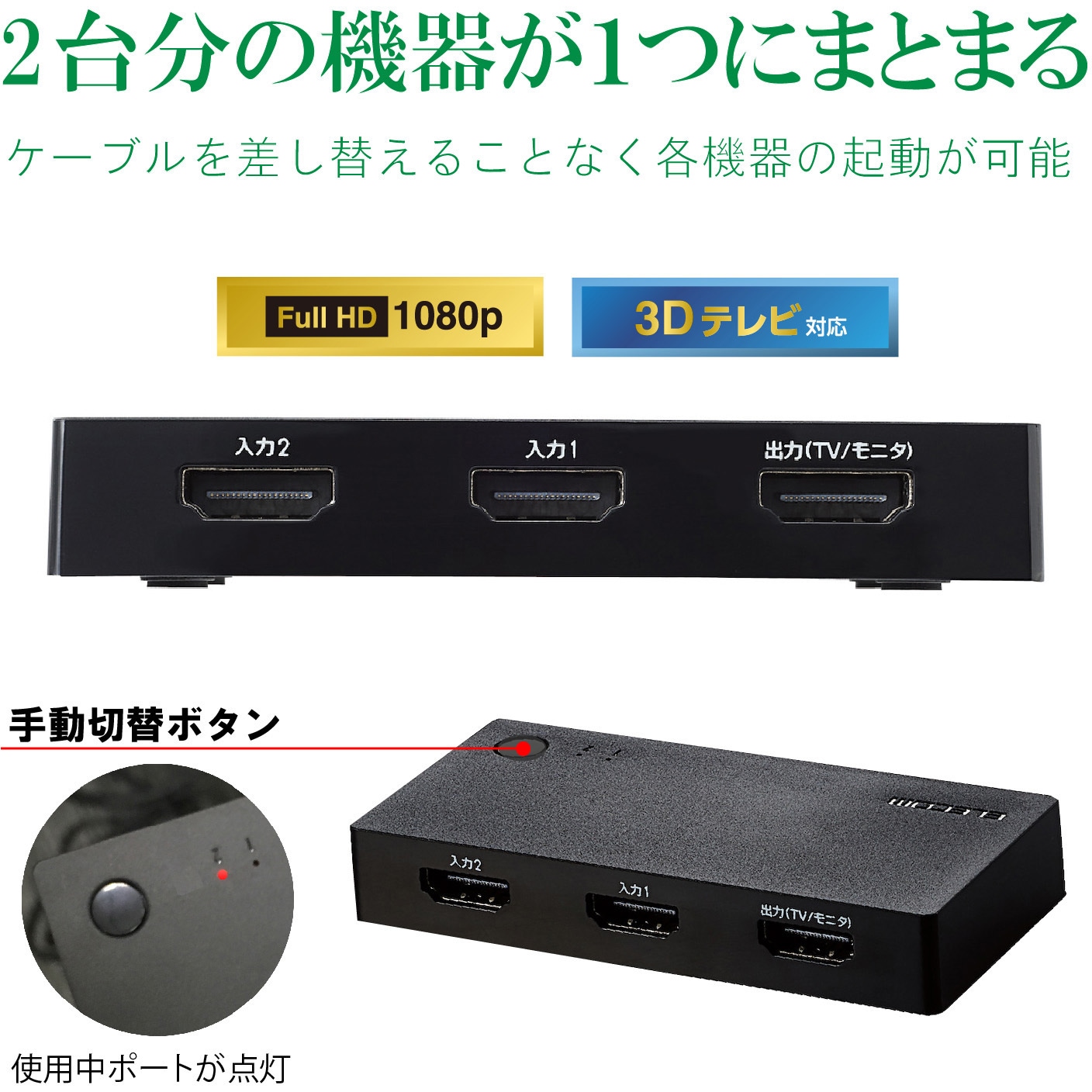 DH-SWL2CBK HDMI切替器 2～4ポート 入力 出力×1 コンパクト ブラック 1