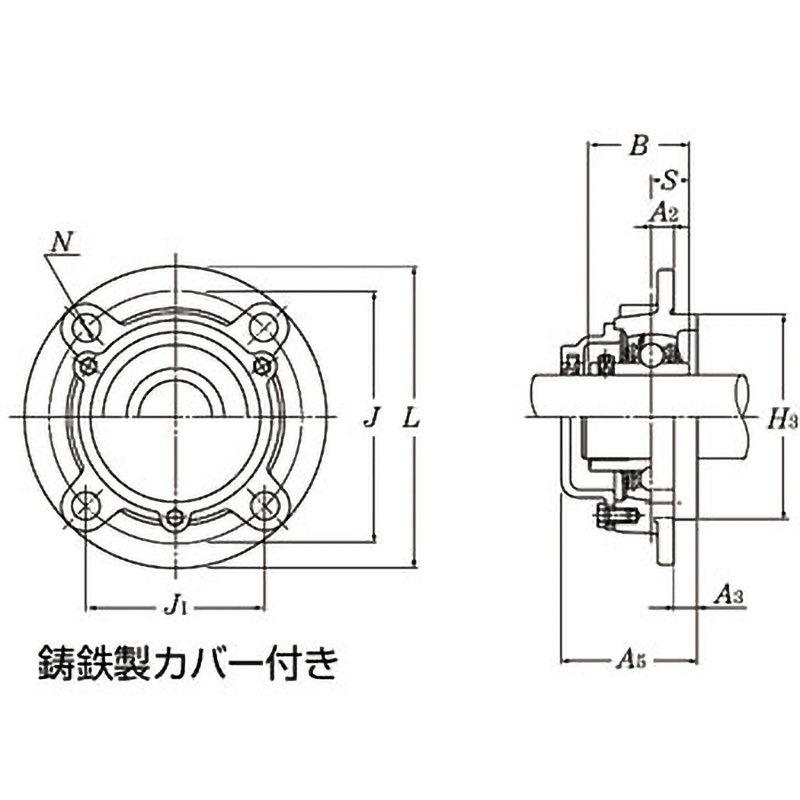 C-UKFC208D1 印ろう付丸フランジ形ユニット給油式 NTN(エヌティーエヌ) 鋳鉄製ゴムシール付カバー 軽荷重用