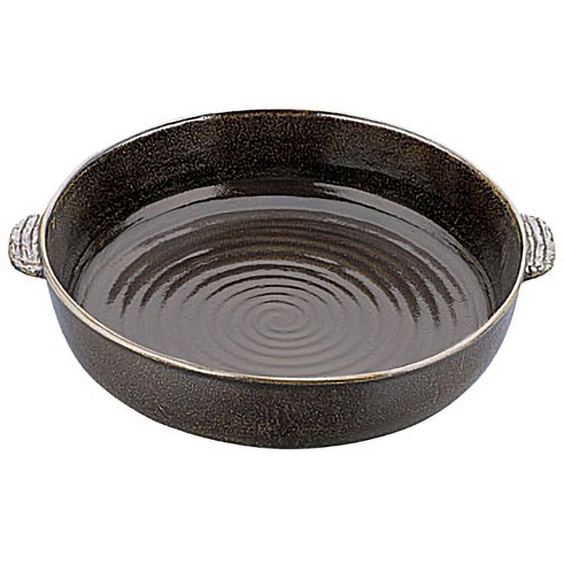 アルミ電磁用手付ドラ鉢 黒アメ釉 砺波商店 容量7L 高さ95mm