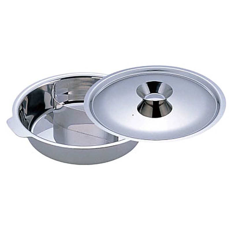 UKチリ鍋 (2仕切・蓋付) (18-0・電磁対応) UK(三宝) 容量3.3L サイズ29cm