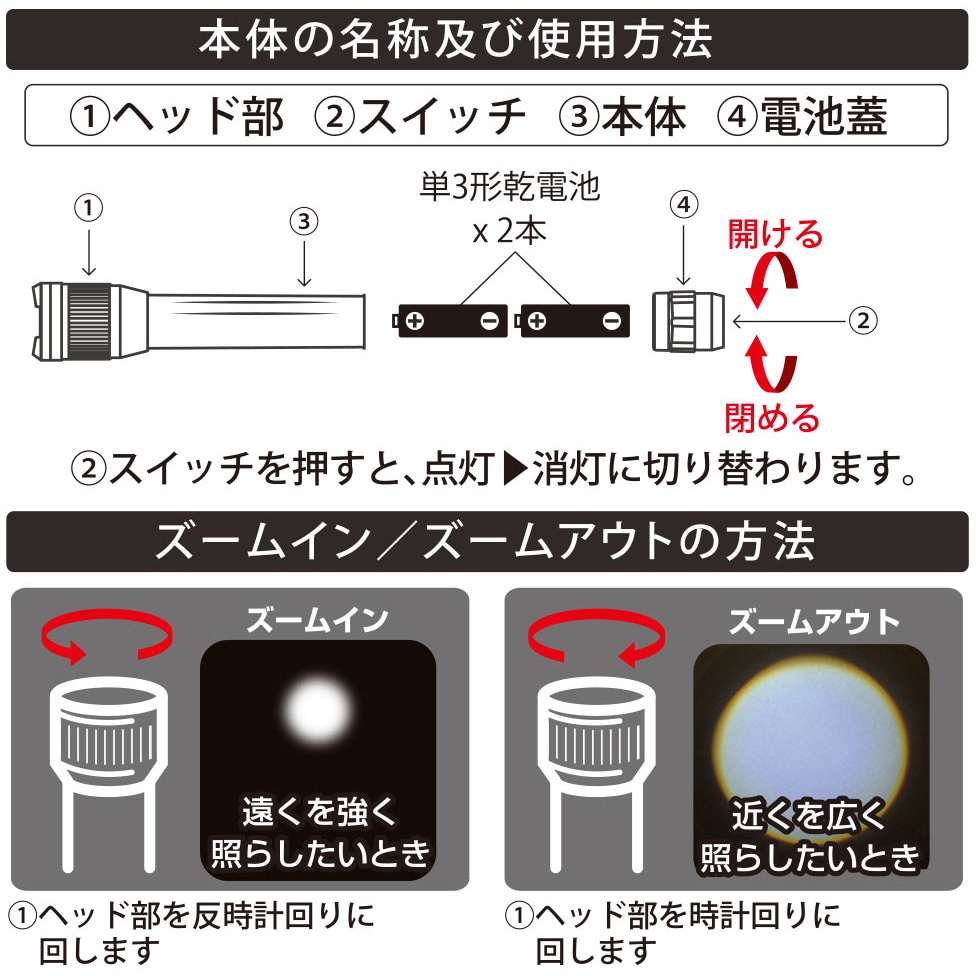LHA-Z25D5 LEDズームライト 1個 オーム電機 【通販モノタロウ】