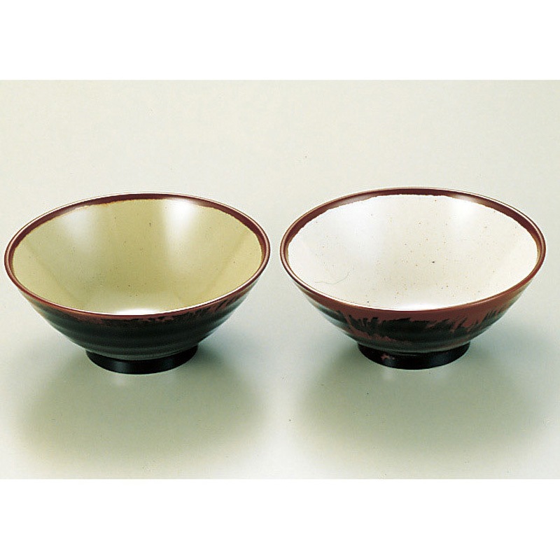 AN69B メラミン「長次郎窯」 丼 千羽鶴印(エンテック) 和食器 内黒色