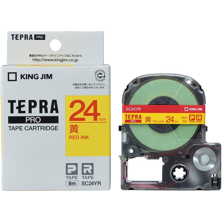 SC24YR テプラPROテープ カラーラベル(パステル・黄に赤文字
