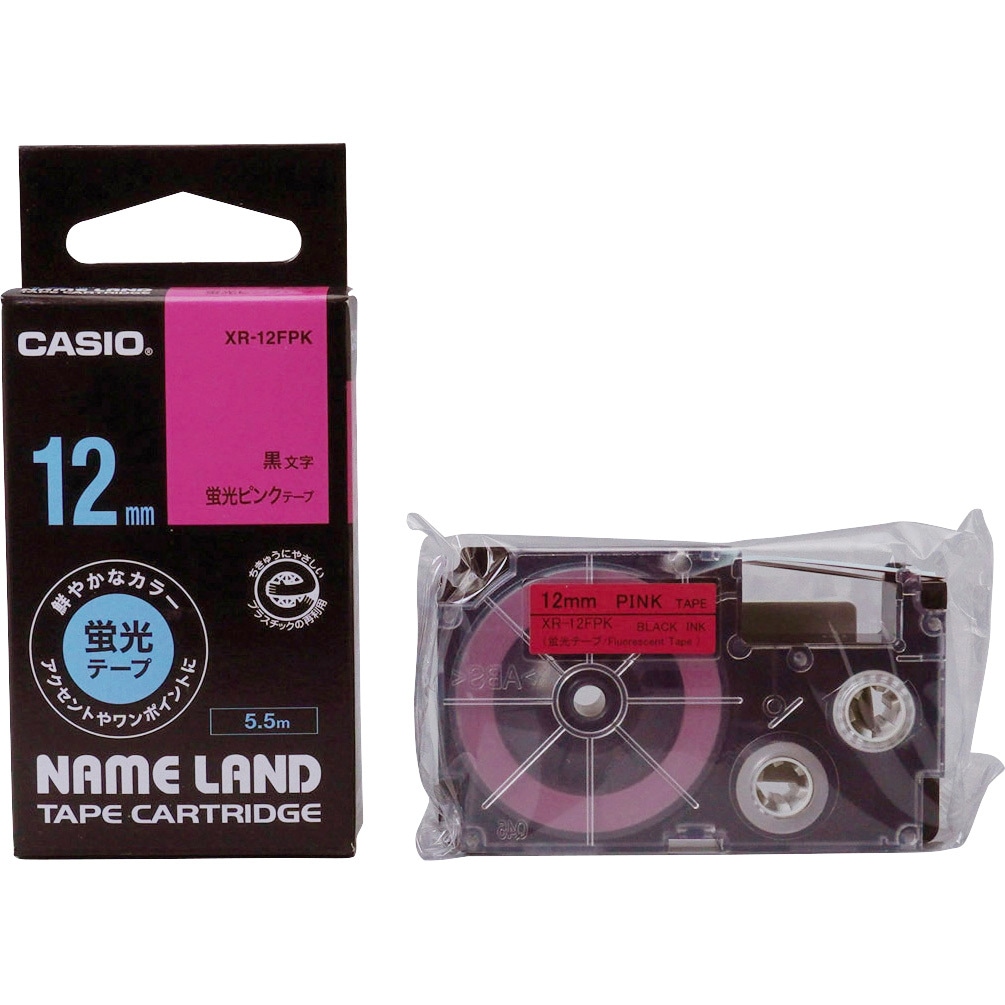 XR-12FPK ネームランド 蛍光色テープ カシオ計算機 蛍光ピンクに黒文字