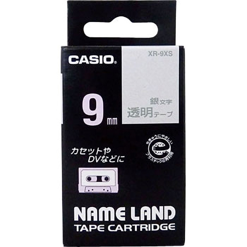 XR-9XS ネームランド 透明に銀 カシオ計算機 幅9mm長さ8m XR-9XS
