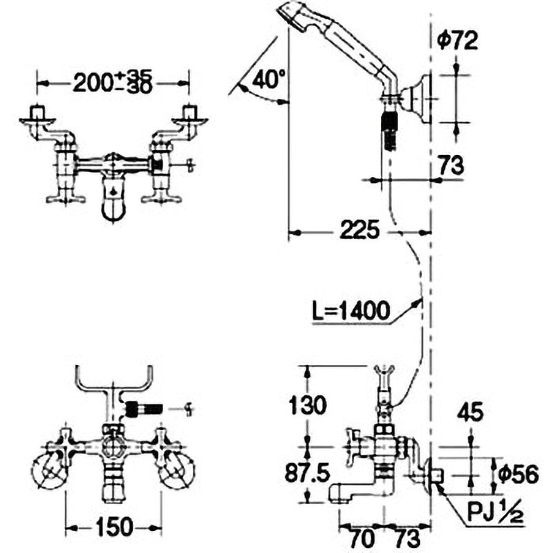 133-505 2ハンドルシャワー混合栓 カクダイ 浴室用