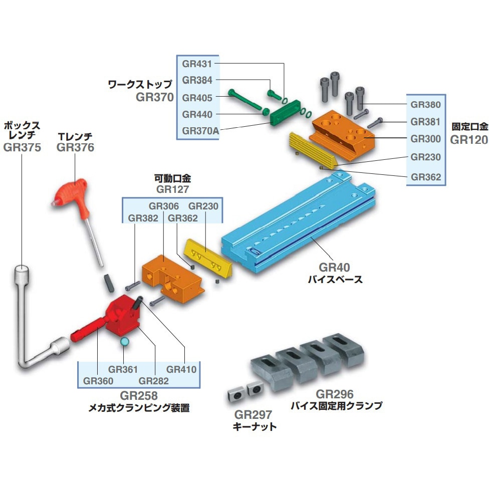 固定式口金 GR120-3 標準バイス 固定口金 (一式) ジェラルディ 1個 GR120-3
