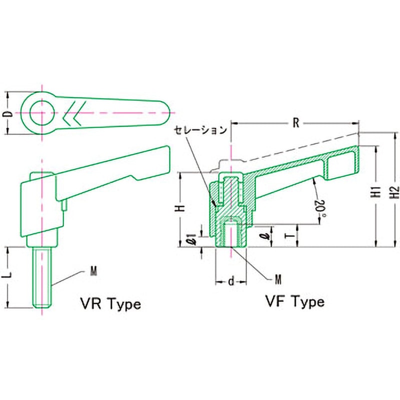 VR-6×30-O プラスチッククランプレバー(おねじ) VR MIYOSHI(小西製作所