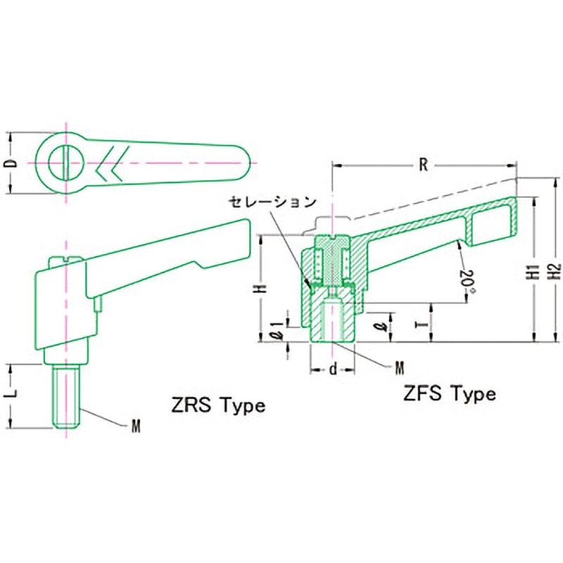 ZRS-8×40-O プラスチッククランプレバーステンレス(おねじ) ZRS