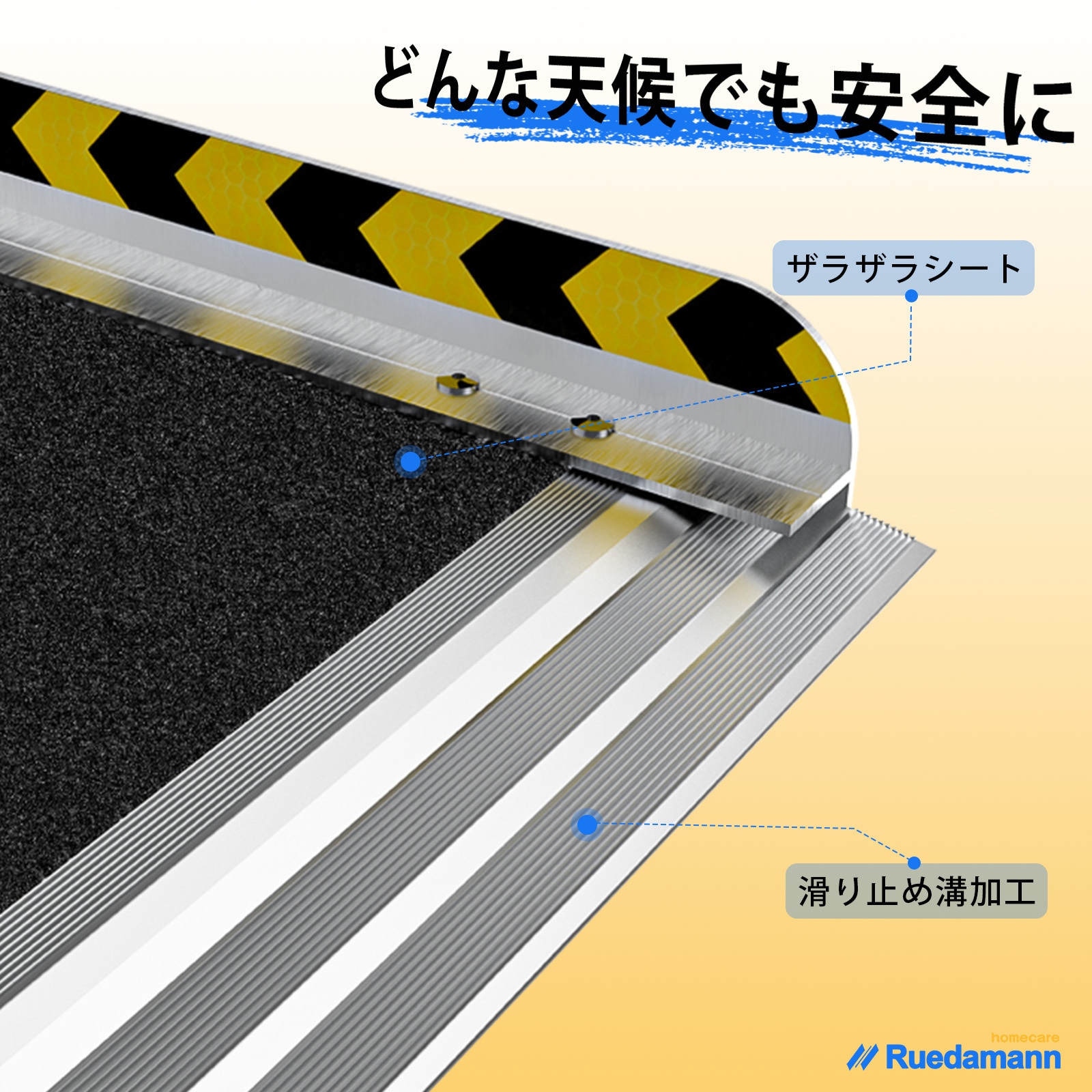 MR607WL-5 車椅子スロープ 折りたたみ式 Ruedamann 全長1520mm MR607WL