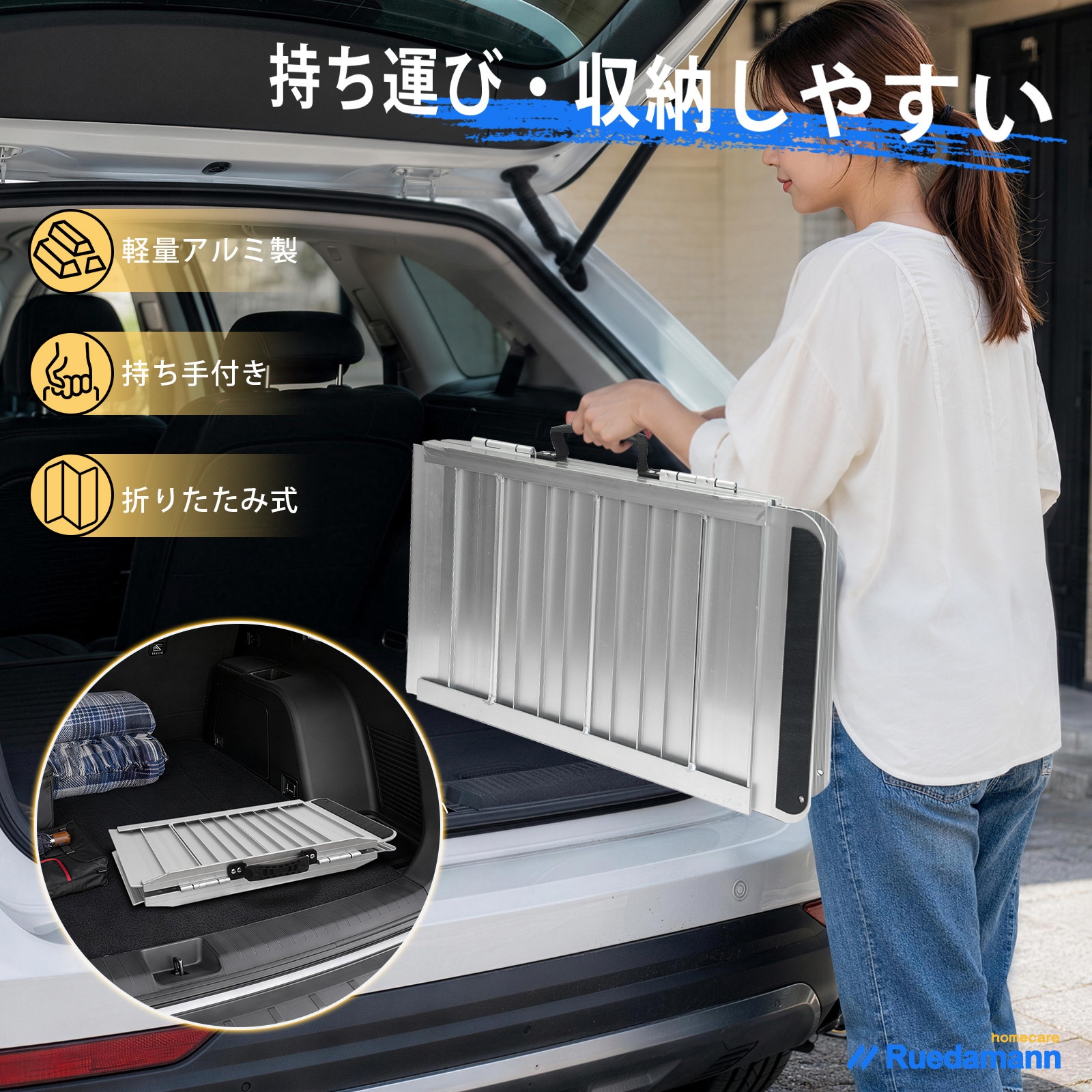 MR607WL-5 車椅子スロープ 折りたたみ式 Ruedamann 全長1520mm MR607WL