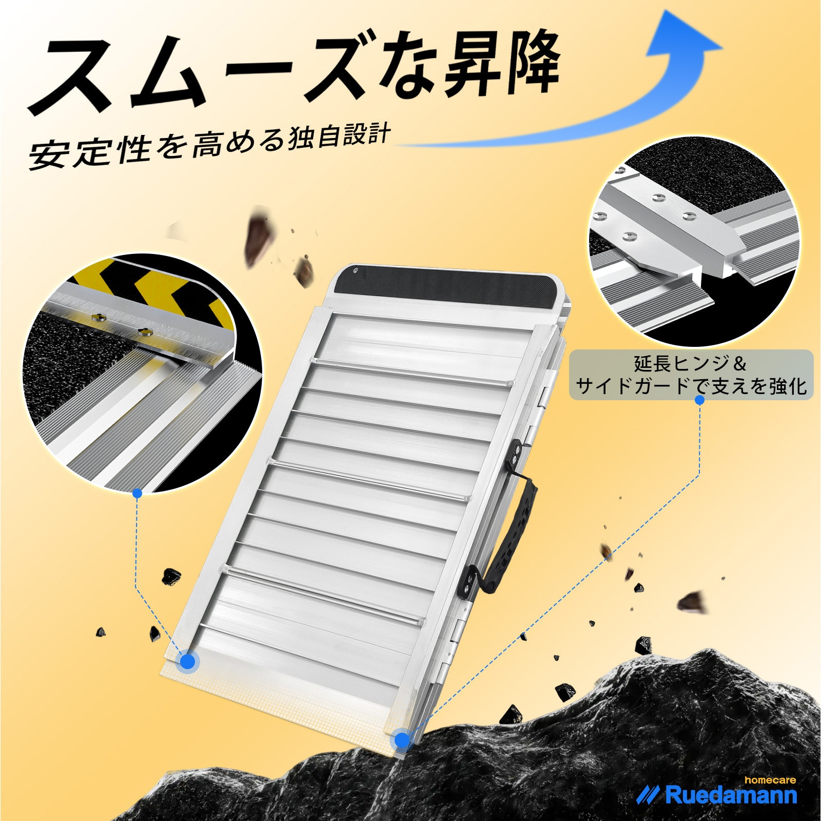 MR607WL-5 車椅子スロープ 折りたたみ式 Ruedamann 全長1520mm MR607WL