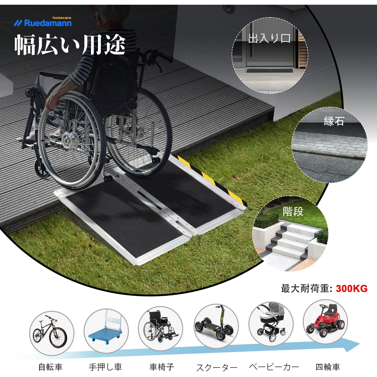 MR607WL-2 車椅子スロープ 折りたたみ式 Ruedamann 全長610mm MR607WL-2 車椅子スロープ 折りたたみ式 Ruedamann 全長610mm