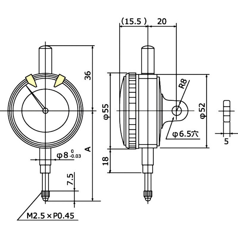 KM-121 0.01mm目盛 長ストロークダイヤルゲージ テクロック 全長 KM-121 0.01mm目盛 長ストロークダイヤルゲージ テクロック 全長