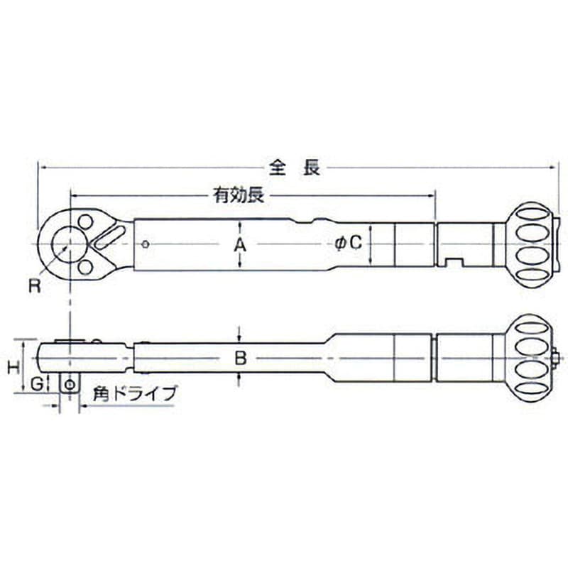 カノンプリセット形トルクレンチ トルク調整範囲40～280N・m 最小目盛2N・m 差込角19.05mm全長691mm