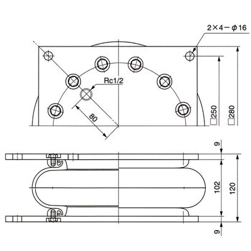 倉敷化工 PSB-1-500P ベローズ形空気ばね(PSB形)（空気ばね