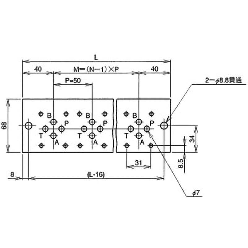 マニホールドブロック 連数4 管接続口径1/4 BT-402-50