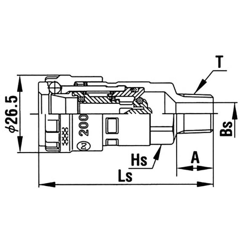 200-40SM STEEL NBR ハイカプラ200 ソケット (メネジ取付用) 日東工器 おねじ ワンタッチ式 最高使用圧力1.5MPa  質量102g 200-40SM STEEL NBR - 【通販モノタロウ】