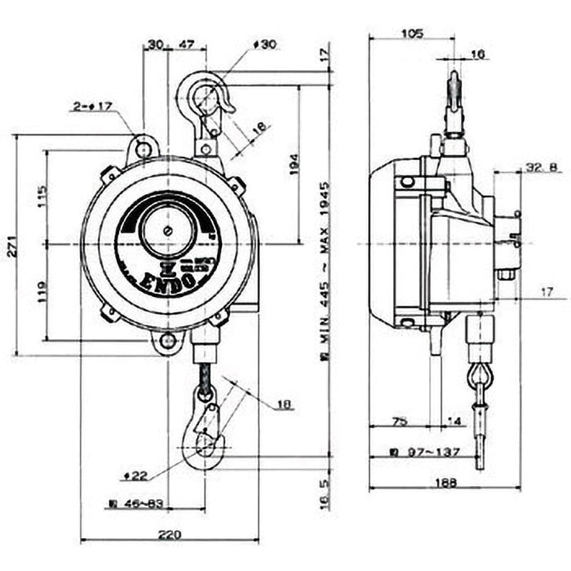 EWF-50 スプリングバランサー 遠藤工業 ストローク1.5m EWF-50 - 【通販モノタロウ】