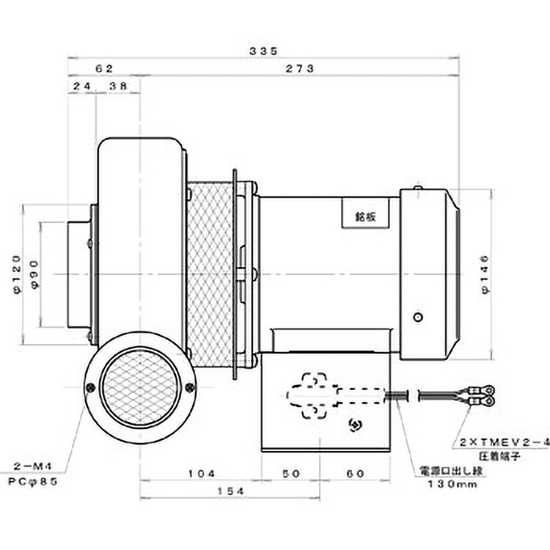 TN2.5 標準(下部水平) プレート型電動送風機 淀川電機製作所 耐熱型