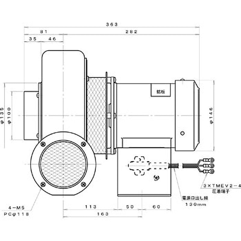 TN4T 標準(下部水平) プレート型電動送風機 淀川電機製作所 耐熱型
