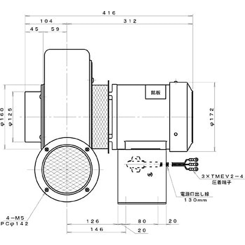 TN5T 標準(下部水平) プレート型電動送風機 淀川電機製作所 耐熱型