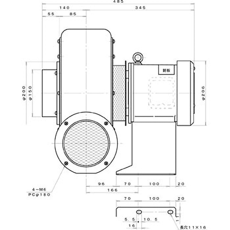 送風機　CN6Te TN6Te 標準(下部水平) プレート型電動送風機 淀川電機製作所 耐熱型