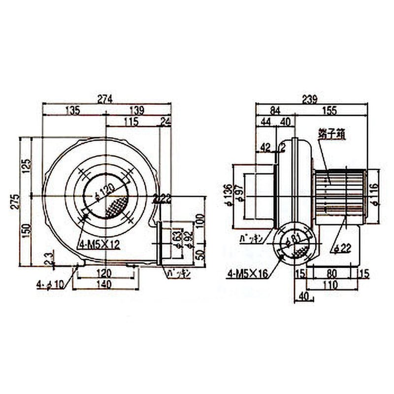 電動送風機 コンパクトシリーズ ターボファン 周波数50/60Hz EC-63S-R3A3