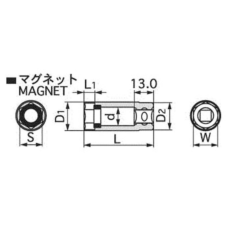 3P19S プラグソケット(6角、マグネット付) 1個 TONE(トネ/旧:前田金属