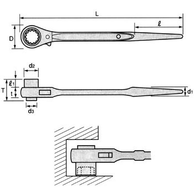 ラチェット RN26 片口ラチェットレンチ(爪式) スーパーツール 寸法26mm全長355mm