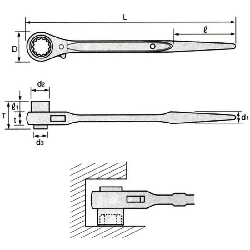 RN30 片口ラチェットレンチ(爪式) スーパーツール 呼び寸法30mm全長401mm - 【通販モノタロウ】