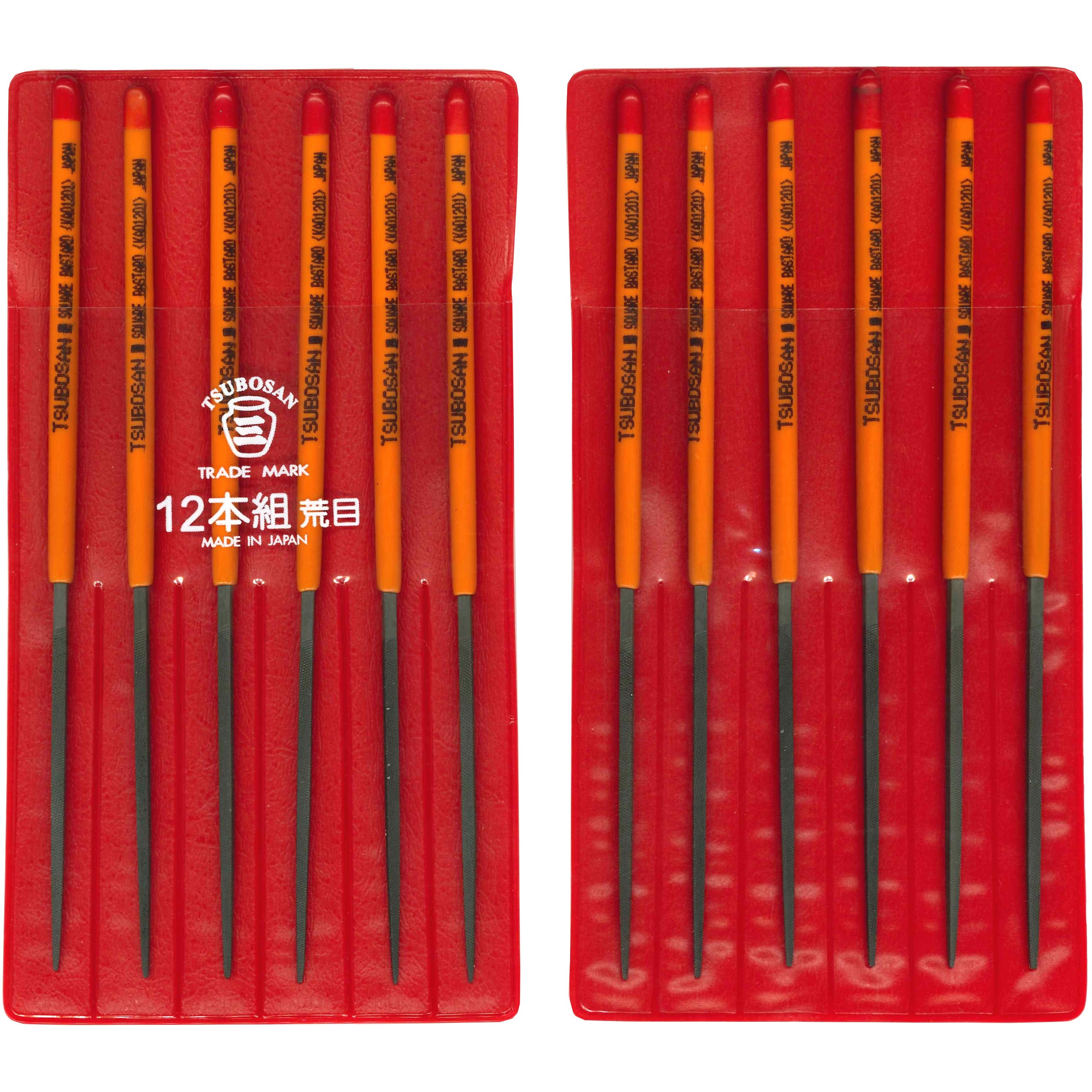 KA01201 組ヤスリ 角 ツボサン 荒目 12本組タイプ 幅2.5mmヤスリの長さ70mm  KA01201
