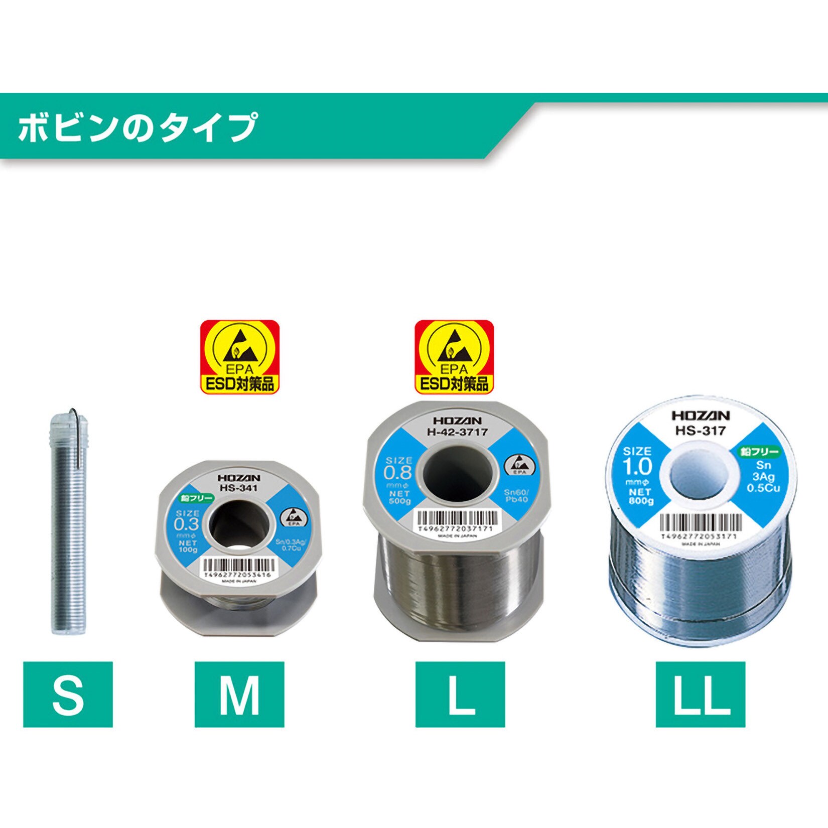 H-42-3707 ハンダ(精密電子機器用高品質ハンダ) ホーザン 線径