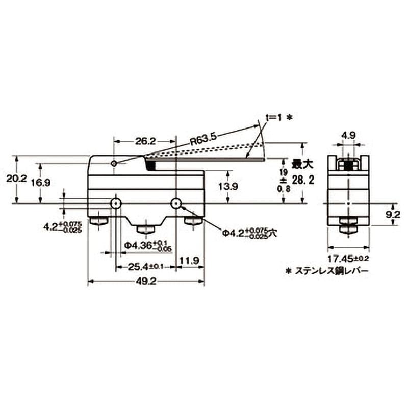 Z-15GW55-B 一般用基本スイッチ Z 基準形 オムロン(omron) ヒンジ・レバー形(OF小) ねじ締め端子(内歯座金) 1個 -  【通販モノタロウ】