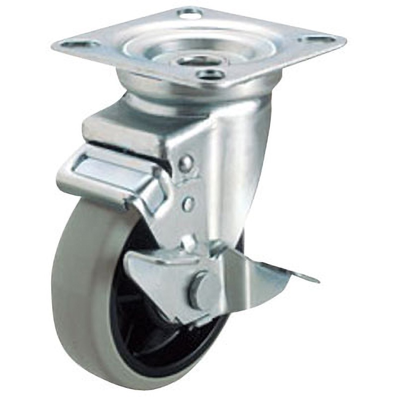 GUJB-200(R) JB型 自在車(ウレタン車輪・ダブルベアリング) レバー式ダブルストッパー付 ユーエイキャスター 三価ユニクロ仕上 車輪径200mm