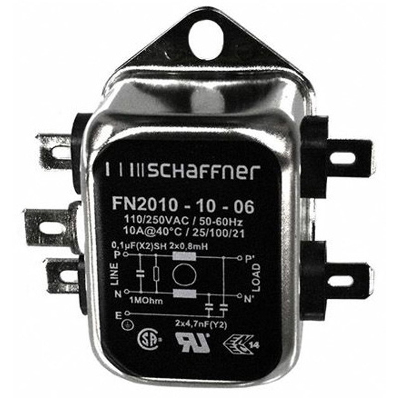 FN2010-10-06 Schaffner EMIフィルタ 単相 10A シャーシーマウント 4.7nF 800 μH 0.74 mA Single Stage 2.5W 1MΩ SCHAFFNER 1箱(60個) FN2010-10-06