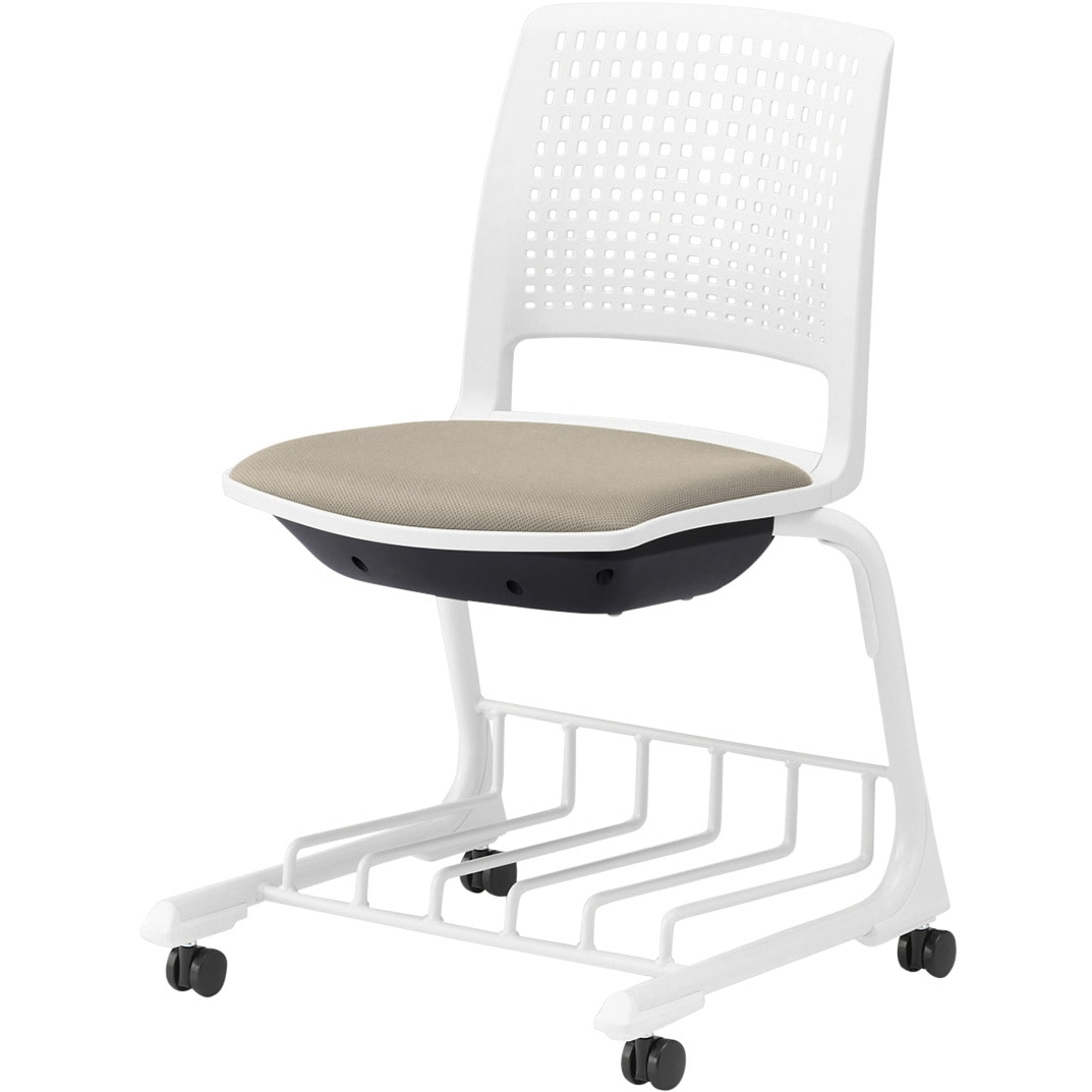 KLD515PVRW9W8H9 レスパス チェア キャスター脚 座パッドタイプ・棚付 布地PV<配送時組立サービス付> イトーキ ホワイト 高さ785mm幅490mm奥行490mm  KLD515PVRW9W8H9